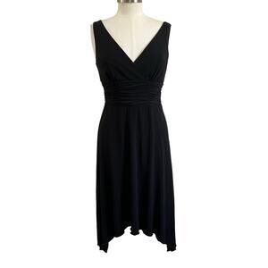 Y2K AGB Black Stretch Sleeveless A-Aline Ruched Waist Shark Bite Hem Dress Sz 6